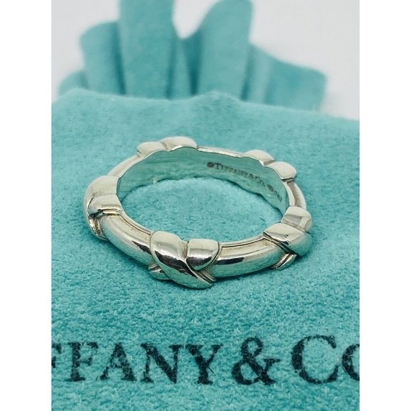 Tiffany & Co. Sterling Silver Signature X Stacking Ring Band Size 6.25 Retired - Picture 1 of 6